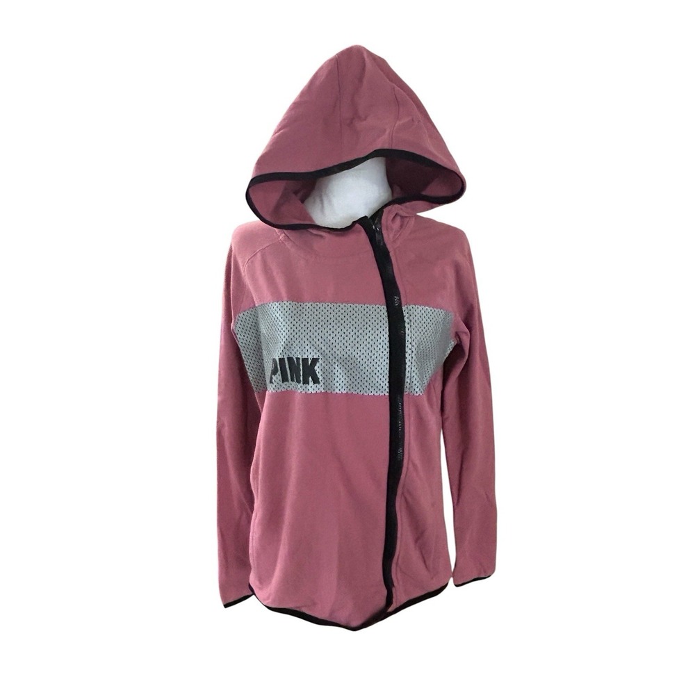 Victoria's Secret PINK Asymmetric Zip Hoodie SZ S Dusty Pink Thumbhole